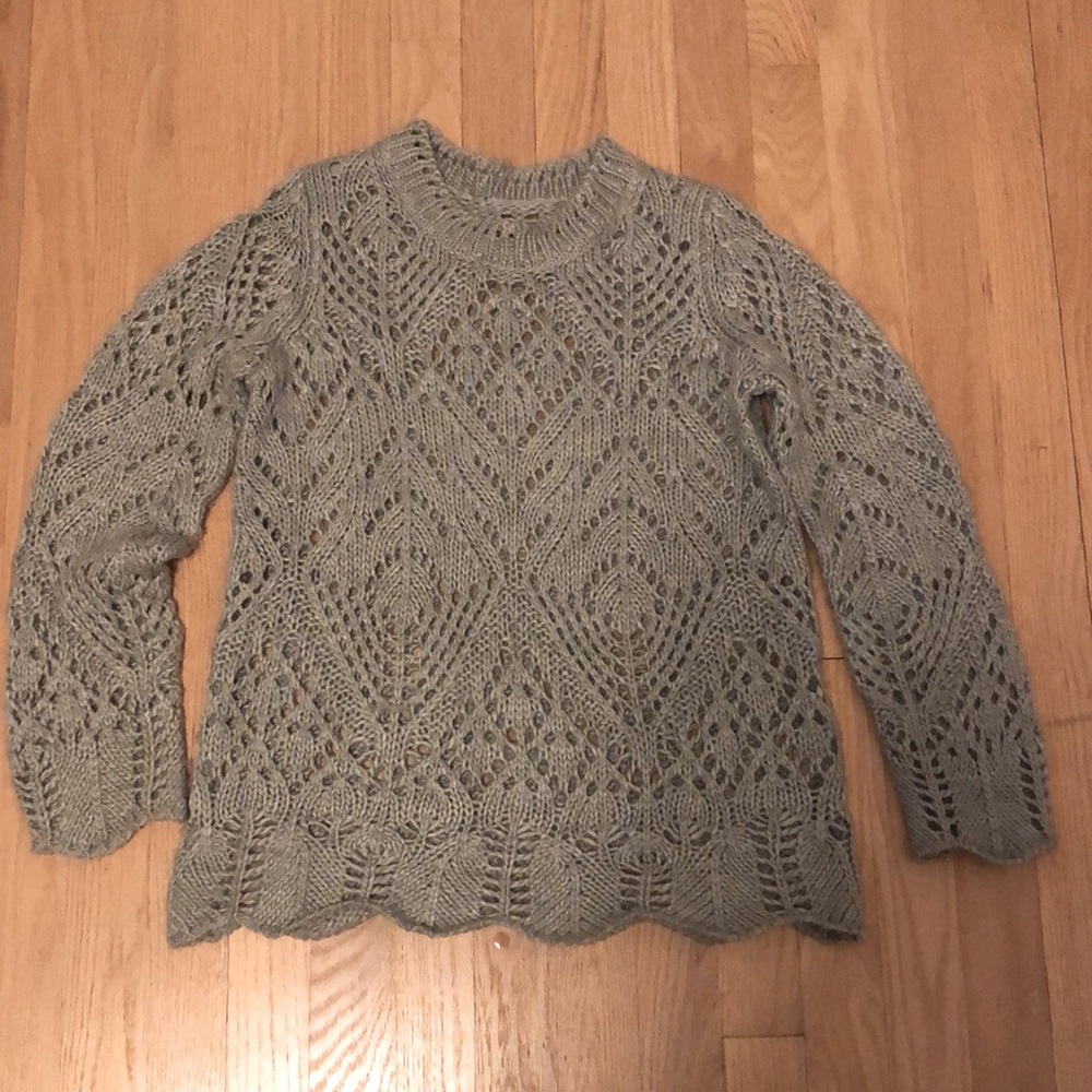 Sage Green Scallop Trim Crochet Sweater